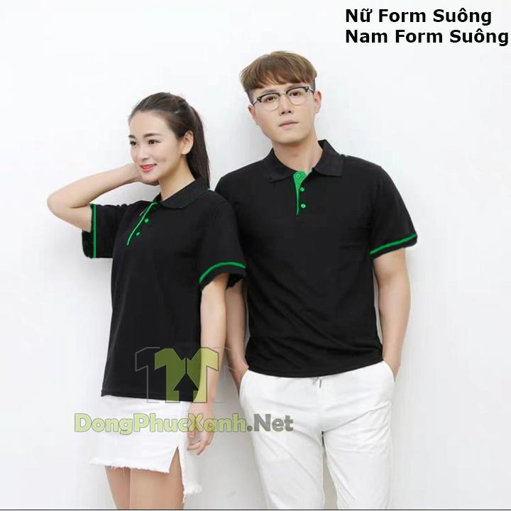 Áo Thun Cá Sấu Đen Viền Xanh Nam Nữ Trơn - Đồng Phục Nhân Viên Cao Cấp