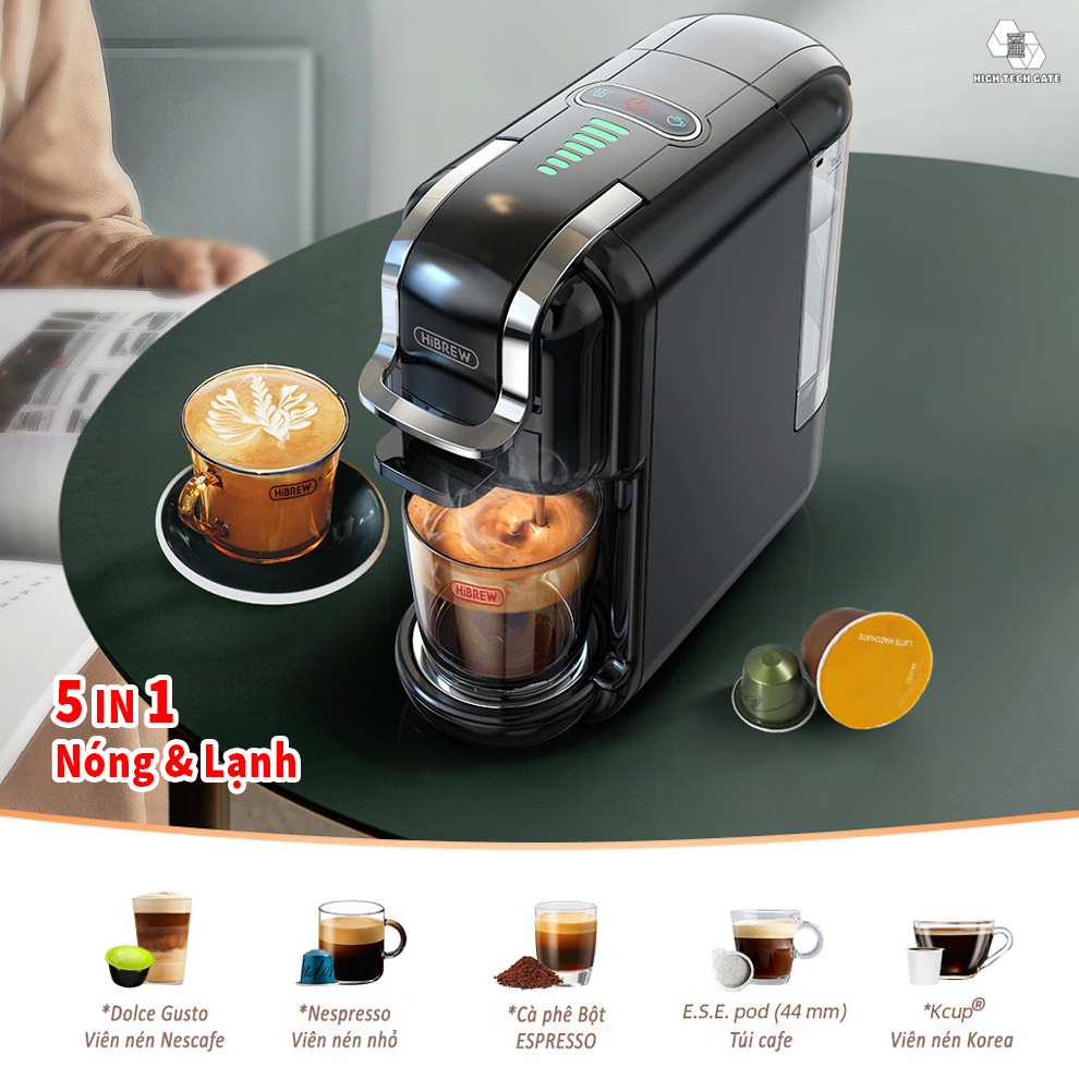 Máy pha cà phê HiBREW H2B phiên bản 5 in 1 đa năng, mini pha cafe espresso, viên nén nespresso, nescafe dolcegusto, Kcup hoặc túi ESE POD gia đình, hàng chính hãng