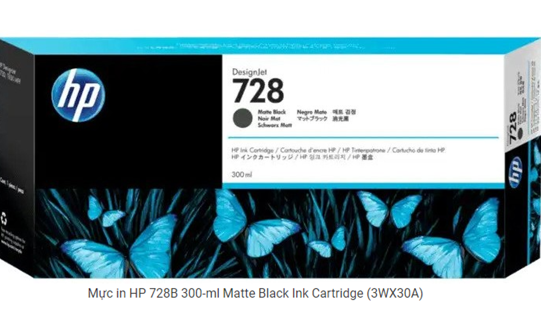 Mực in HP 728B 300-ml Matte Black Ink Cartridge (3WX30A) - Hàng chính hãng