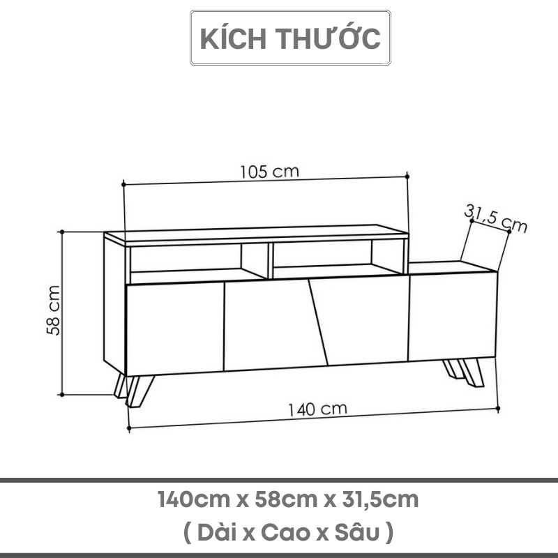 Kệ Tivi Phòng Khách Hiện Đại Màu Trắng Phối Vân Gỗ Sồi SIB Decor, Kèm 02 Kệ Ô Vuông Trang Trí Treo Tường