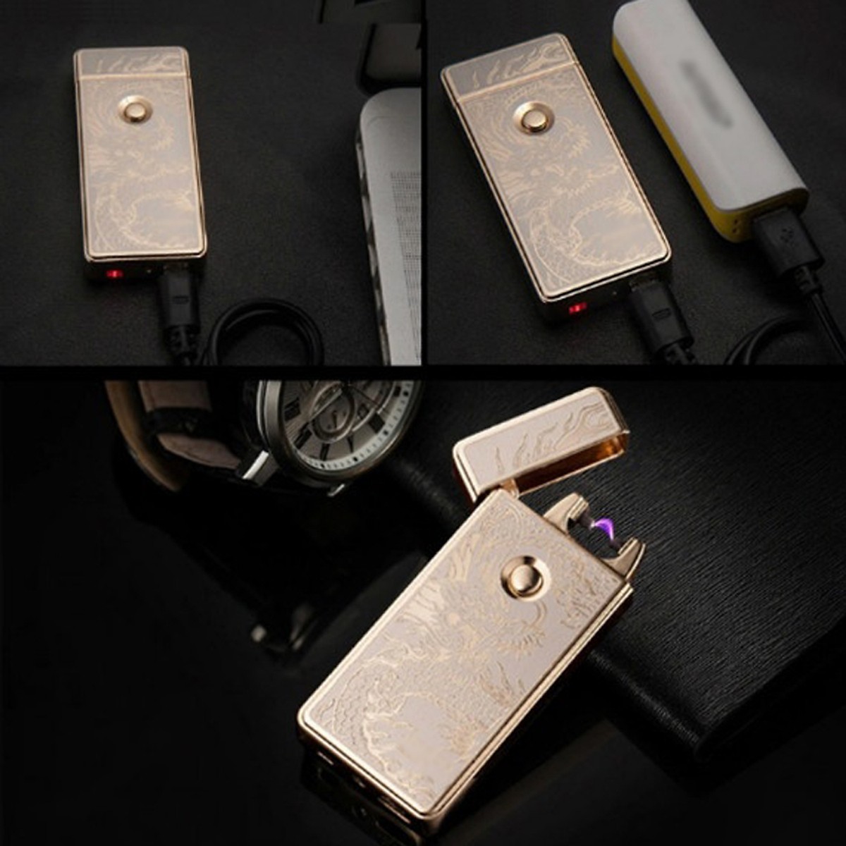Vỏ Hột Quẹt Bật Lửa Tia Điện Jobon Sạc USB- ZB 308B Hình Rồng Đẹp Độc Lạ