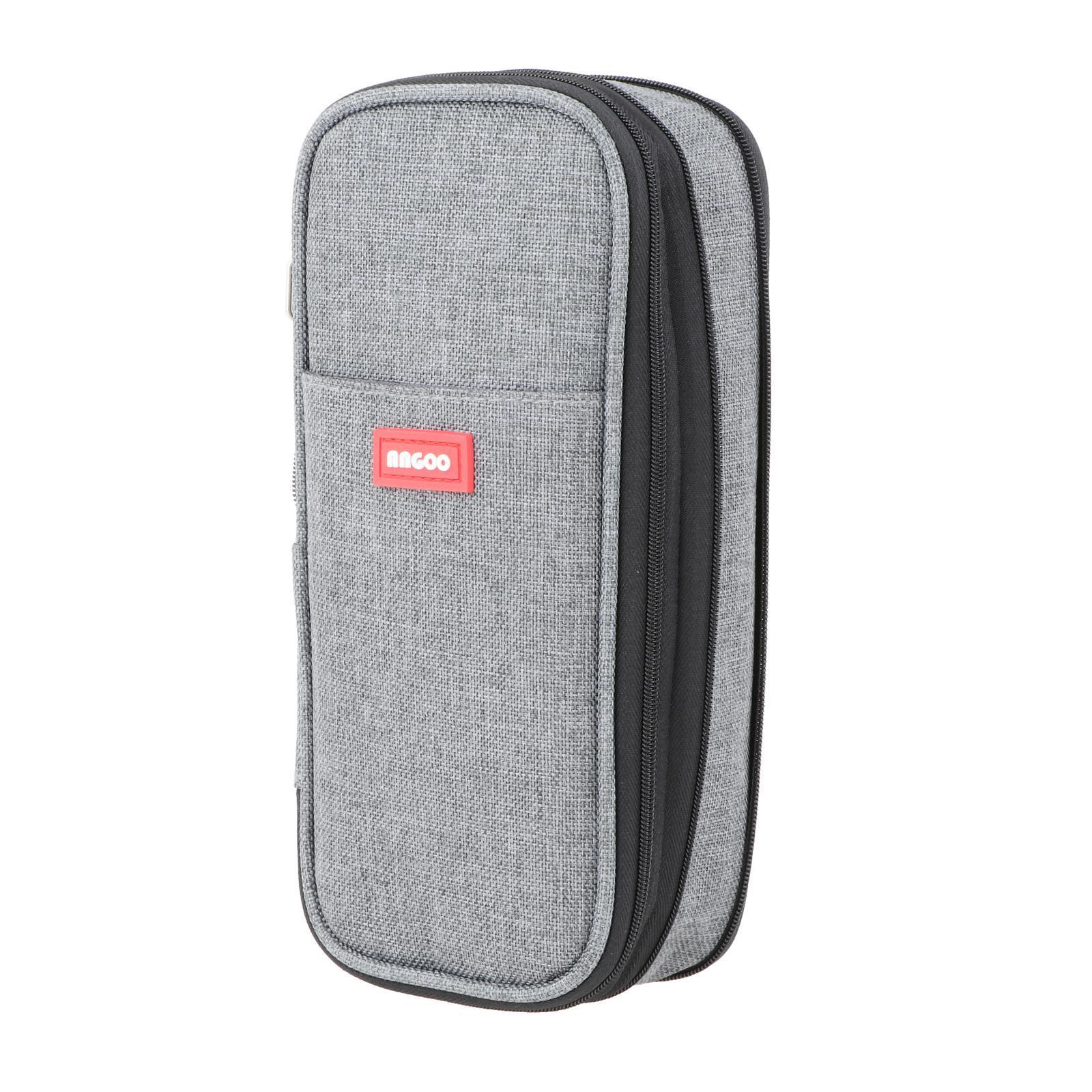 Large Capacity Pencil Case Canvas Holder Bag for Girl Boy Teen ,Grey Compact