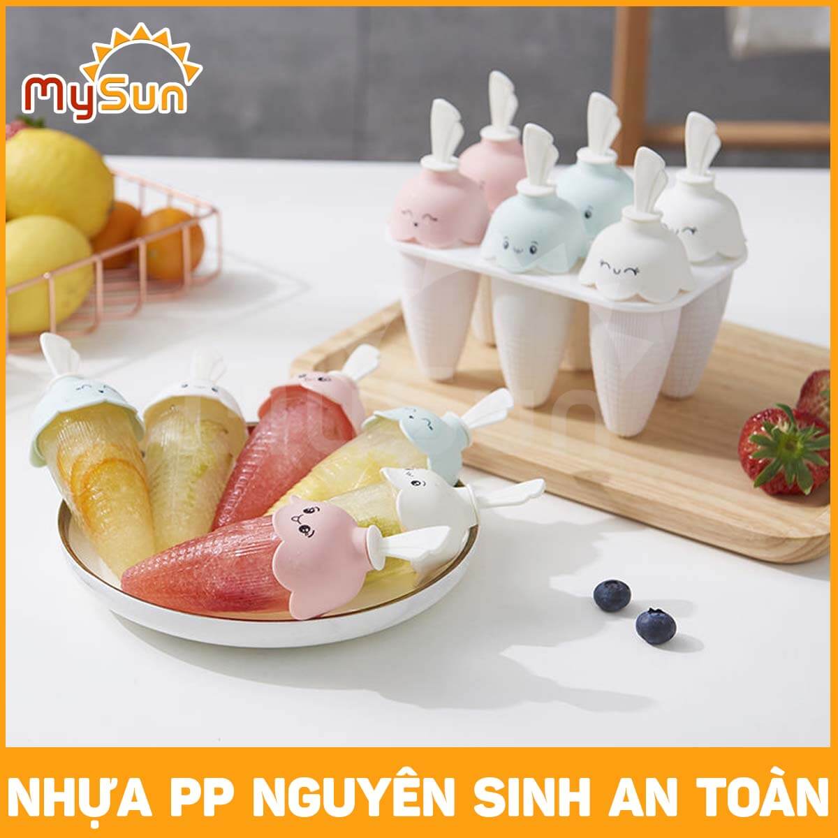 Khuôn khay dung cụ LÀM KEM que tại nhà tiện lợi có bộ hộp khya bằng nhựa PP an toàn MySun