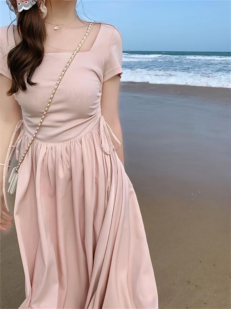 TOBE1SHOP Mùa xuân màu hồng Pháp ăn mặc nữ 2023 khí chất hiển thị gầy váy dài cao cấp Hepburn phong cách váy