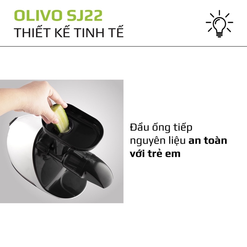 Máy Ép Trục Ngang OLIVO SJ22 Màu Xám [HÀNG CHÍNH HÃNG] Ép Rau Không Lo Kẹt Bã