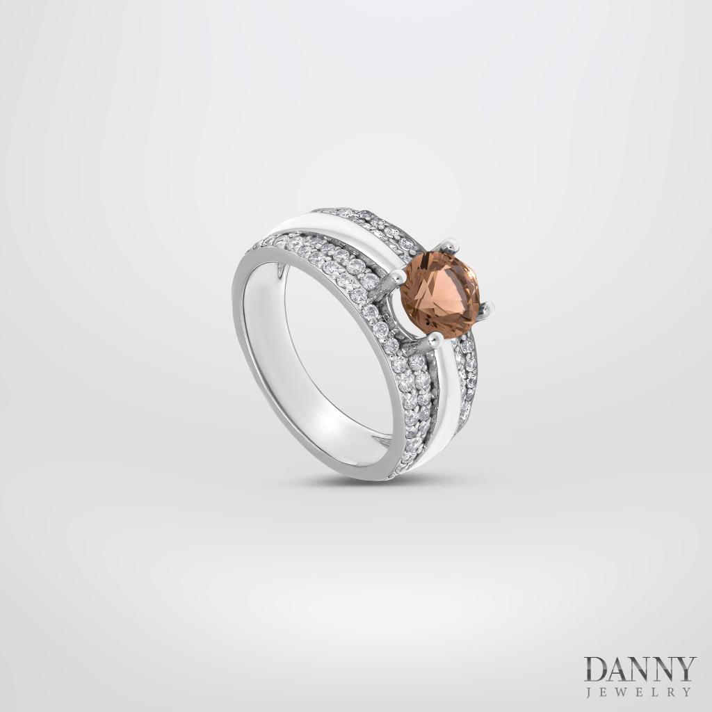 Nhẫn Nữ Danny Jewelry Bạc 925 Xi Rhodium Đá Smoky Quartz & CZ N0108