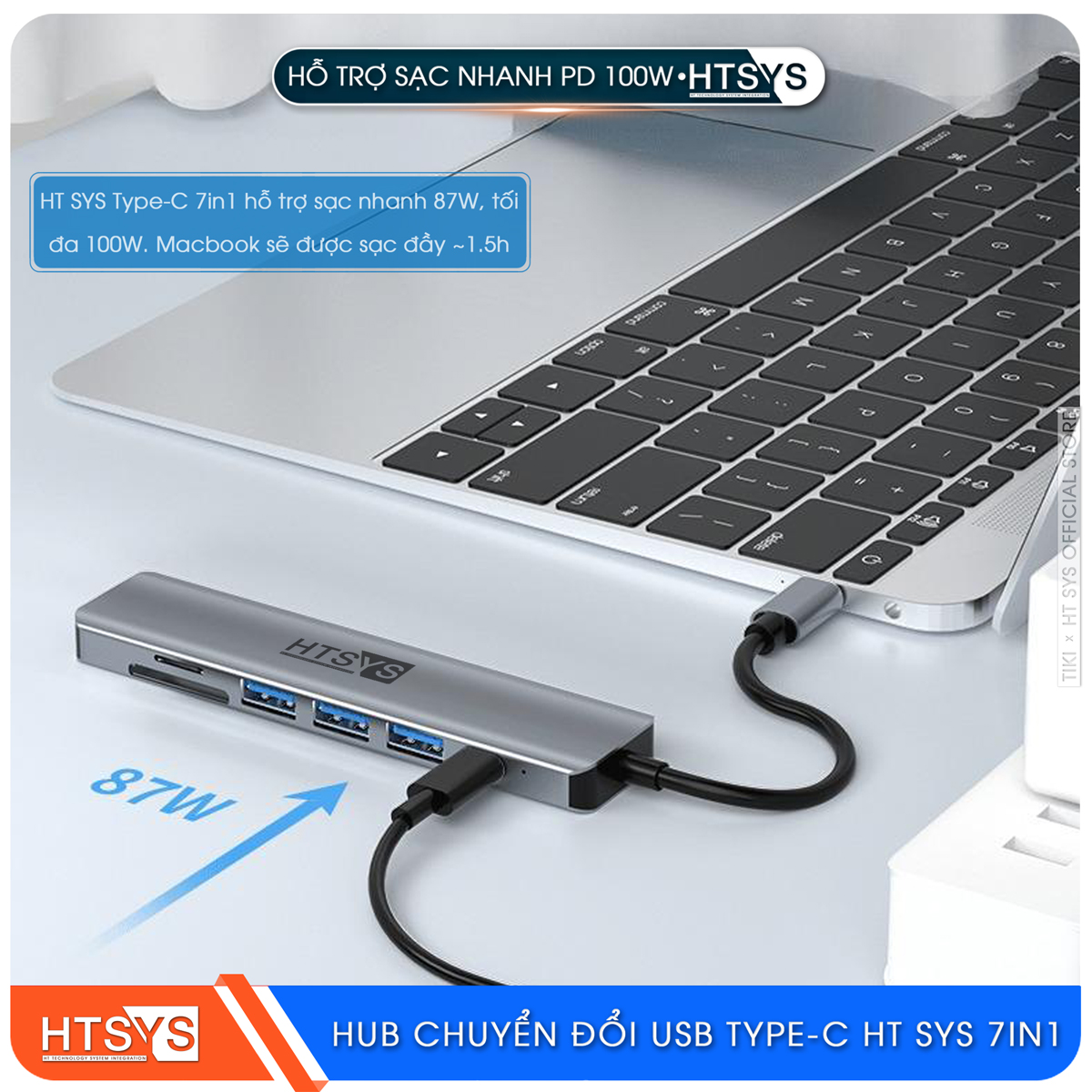 Hub Chuyển Đổi USB Type C HT SYS 7 in 1 To HDMI, USB 3.0, SD, TF, USB C, PD 100W - Hàng Chính Hãng