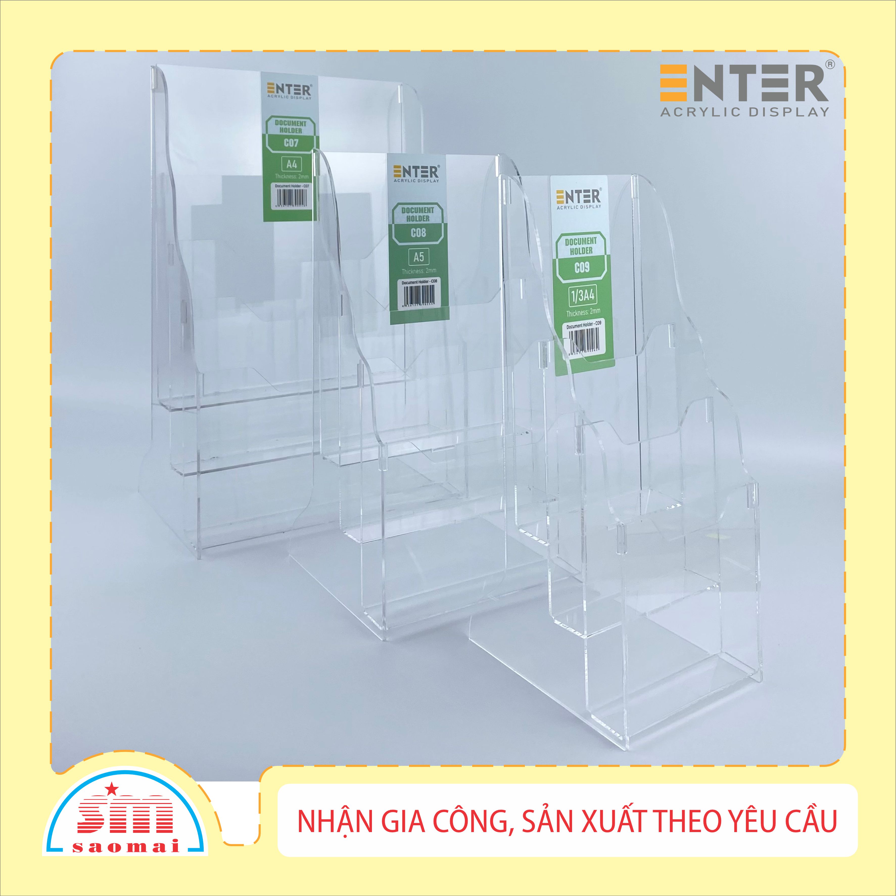 Kệ nhiều giấy 3 ngăn mica Enter C09 10x21cm 1/3A4 đứng 2mm