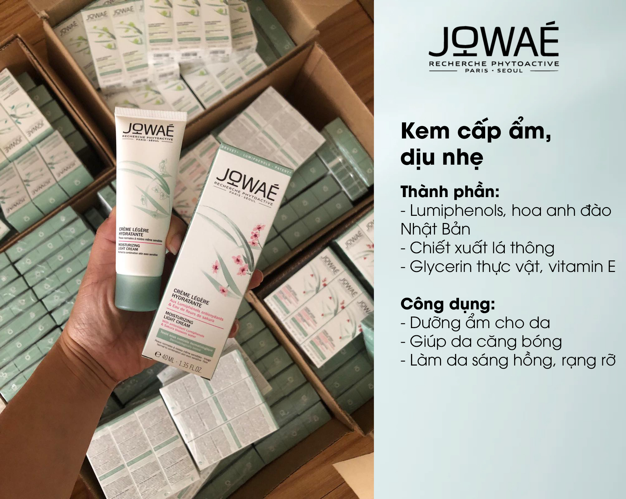 Kem dưỡng ẩm dịu nhẹ JOWAE mỹ phẩm thiên nhiên từ Pháp Moisturizing Light Cream 40ml