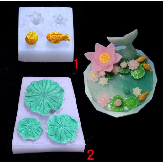 Set 4 khuôn silicon hoa sen con cá nhí