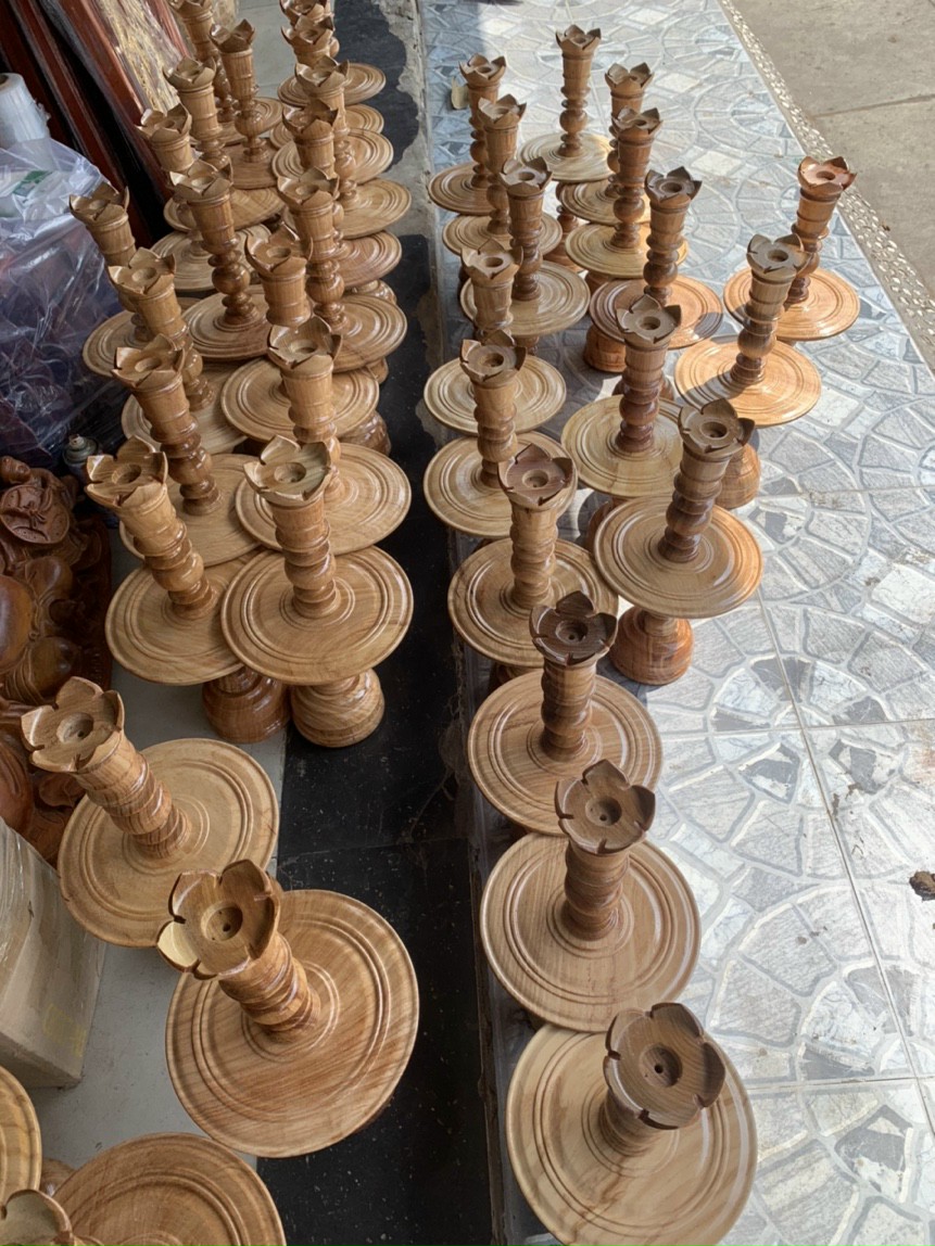 Cặp chân đèn cầy gỗ gõ,cặp chân đèn nến tự nhiên cao 70 cm