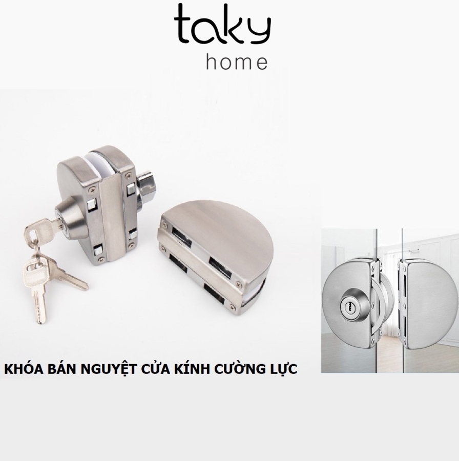 Khóa Cửa Lùa Kính Cường Lực, Khóa Bán Nguyệt Cửa Lùa Kính 10-12ly, Lắp Đặt Không Phải Khoan Cắt Kính. TakyHome 3205