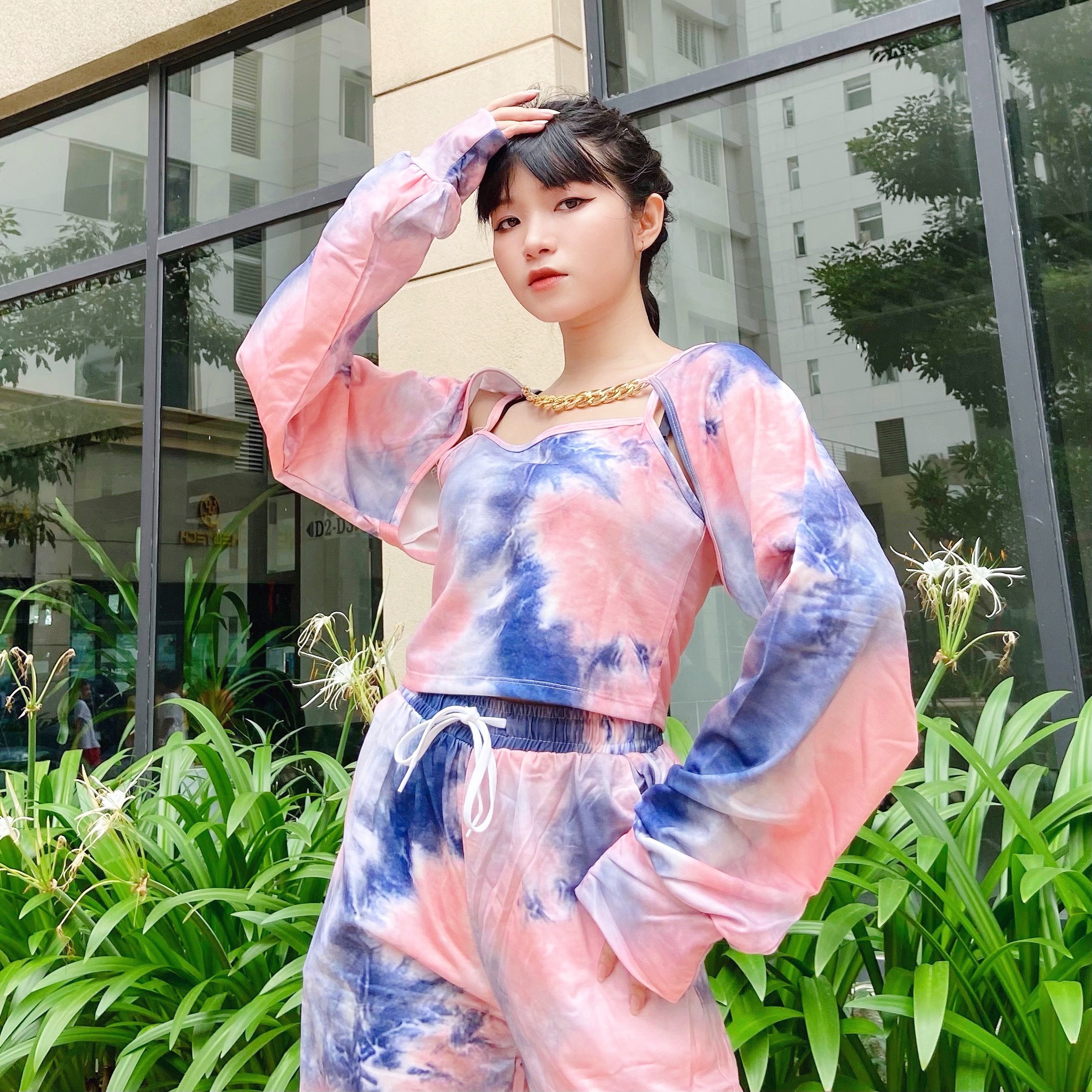 Áo Croptop Cánh Tay Dây XÍch Phối Áo 2 Dây Loang Màu 3D Ulzzang - MM