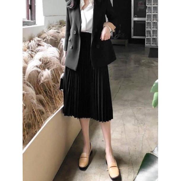 Chân váy xếp ly dài hàng đẹp chuẩn từng cm cạp chun co giãn thoải mái thời trang chân váy xếp ly dài 596