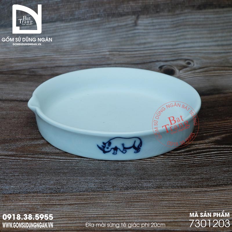 Đĩa Mài Sừng Tê Giác Gốm Sứ Bát Tràng - Đường Kính 20Cm