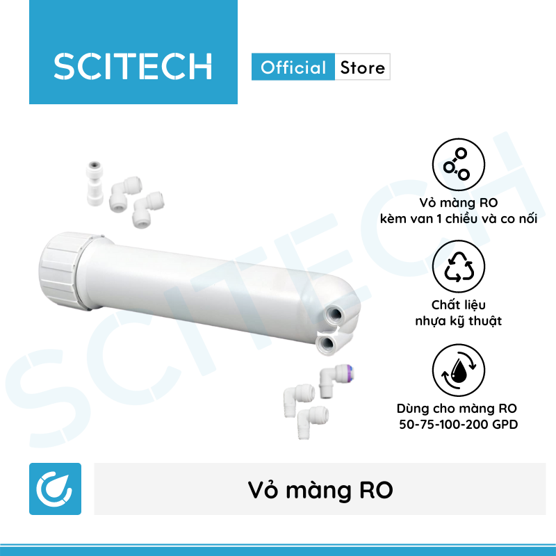 Vỏ màng RO kèm van 1 chiều và co nối dùng trong máy lọc nước - Hàng chính hãng