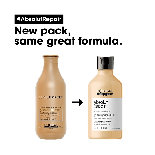 Dầu gội cho tóc hư tổn L'ORÉAL Serie Expert Absolut Repair vàng shampoo 300ml [Mẫu mới]