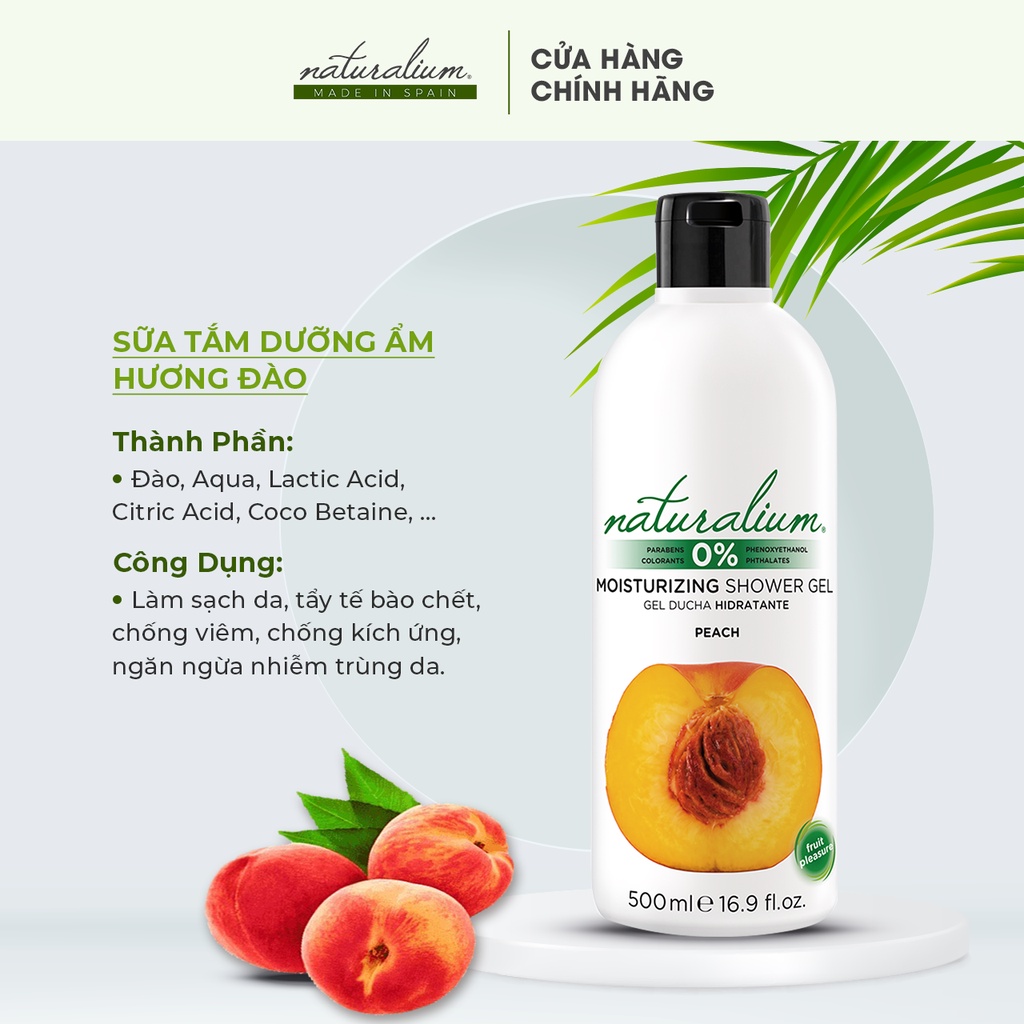 Sữa tắm dưỡng ẩm NATURALIUM hương đào 500ml ngăn ngừa nếp nhăn, chống kích ứng và nhiễm trùng da