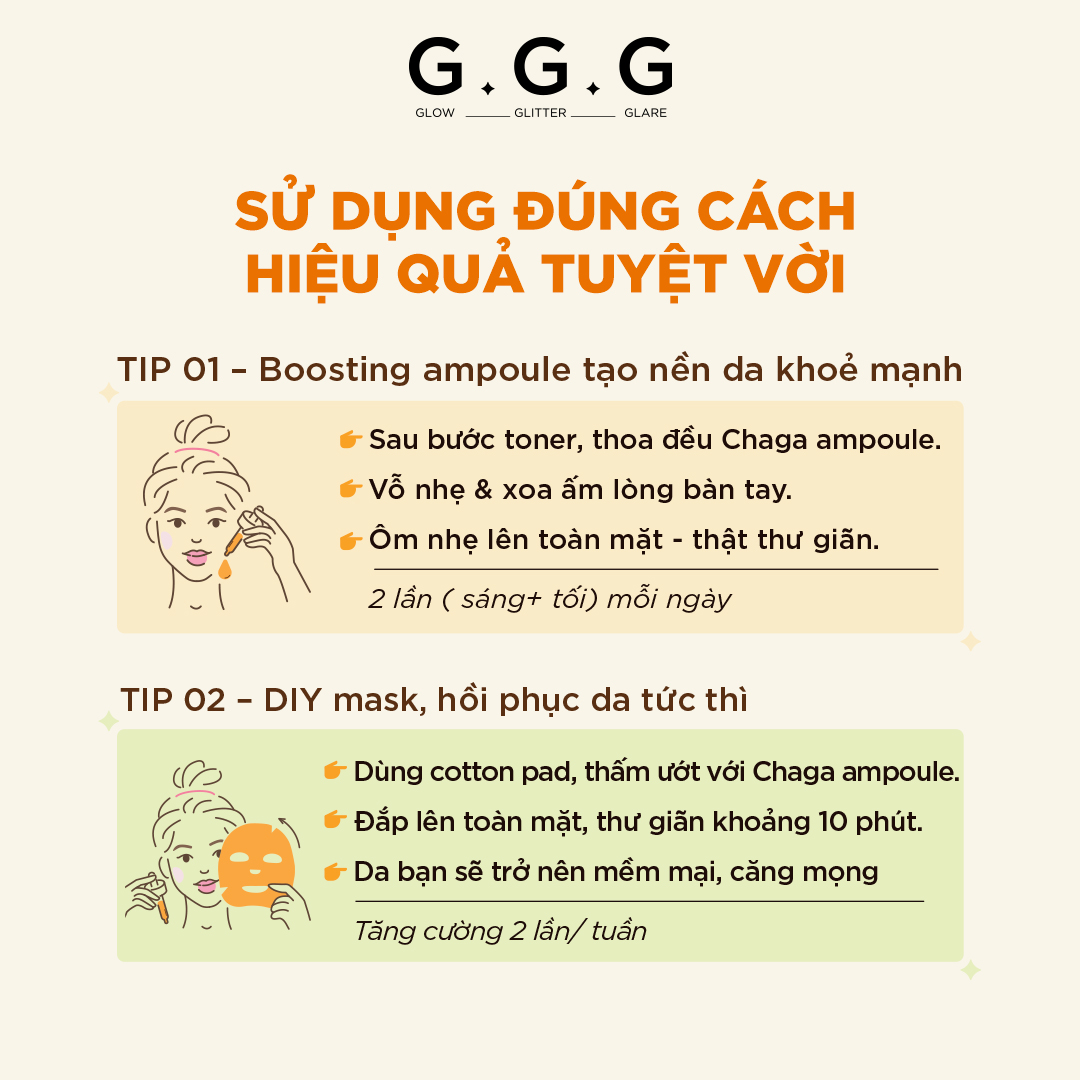 Tinh Chất GGG Uniq Booster Chaga 100 Ampoule Từ Nấm Chaga Phục Hồi, Làm Dịu &amp; Cấp Ẩm 50ml