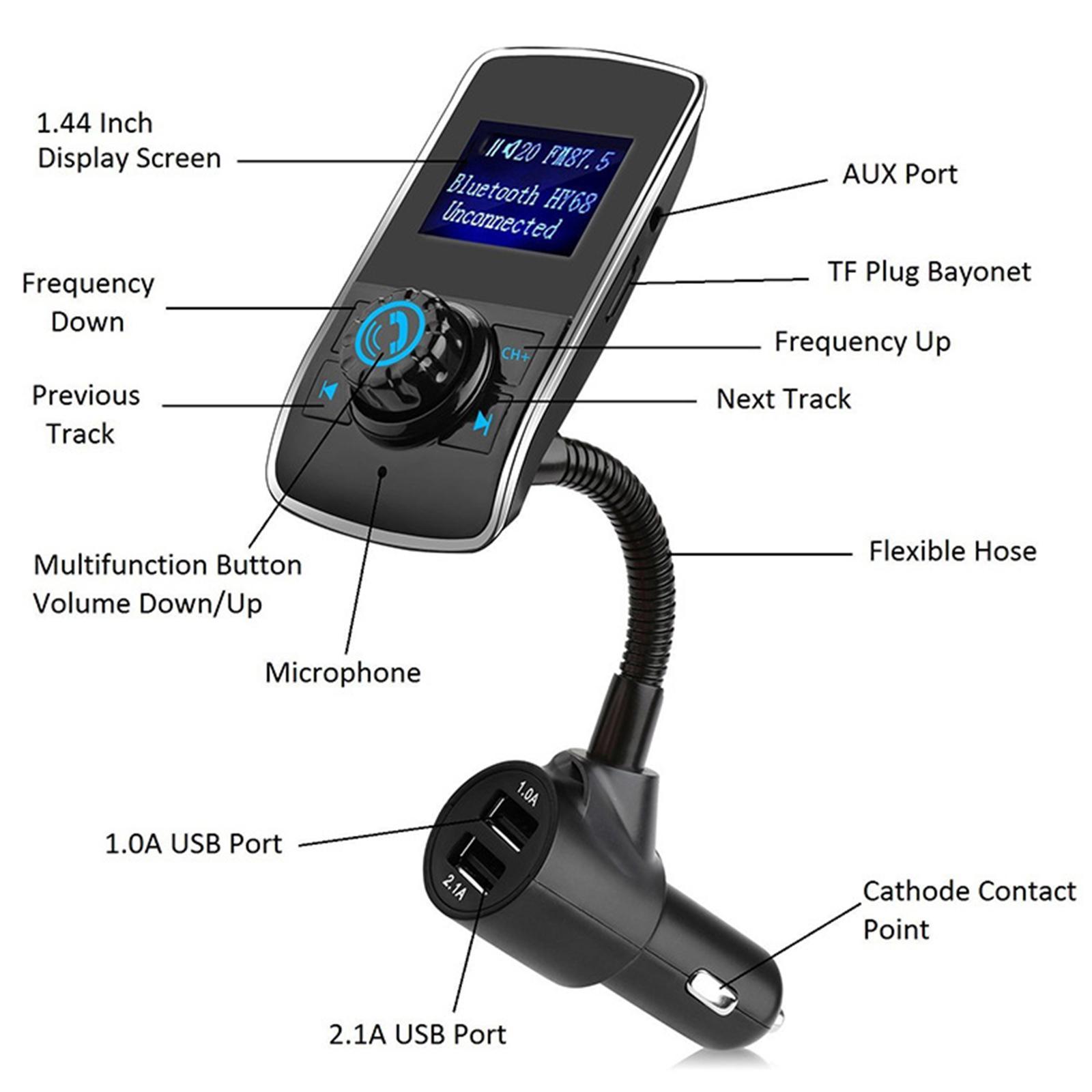 LCD FM Transmitter Car MP3 Player Support TF Card for Phone w/Mic AUX Port