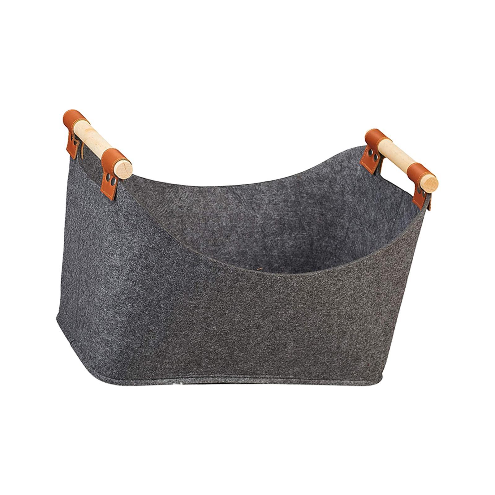 Felt Bag with Wooden Handle Thickened Rack Barbecue Log Tote Bag for Camping