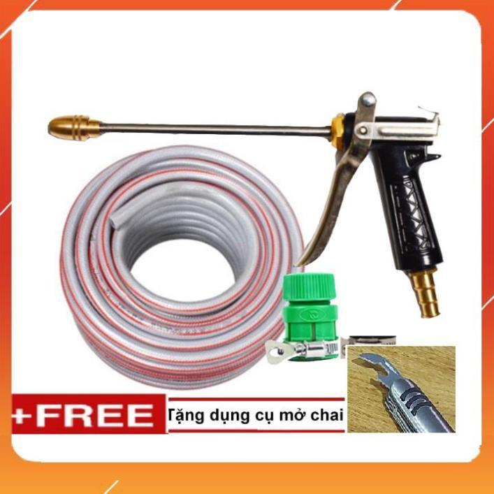Bộ dây vòi xịt bơm nước tưới rửa , tăng áp 3 lần, loại 20m 206318 đầu đồng,đai, + mở chai