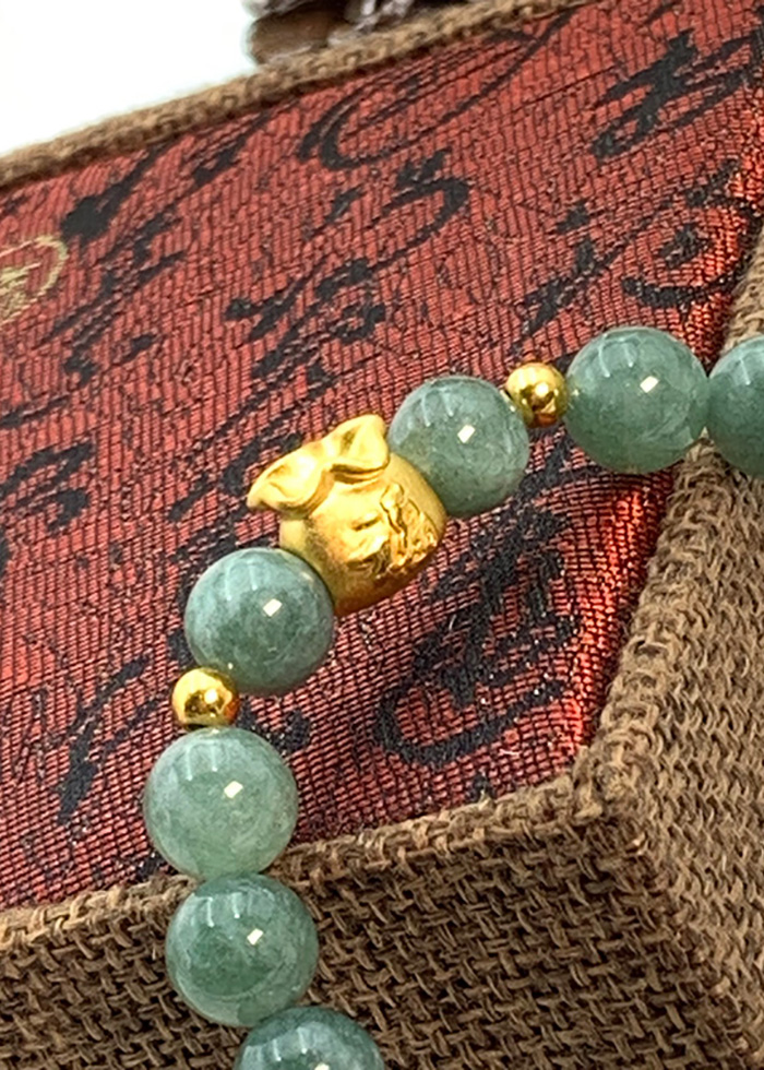 Vòng Đá Thạch Anh Xanh Ngọc Charm Túi Tiền Vàng 24K