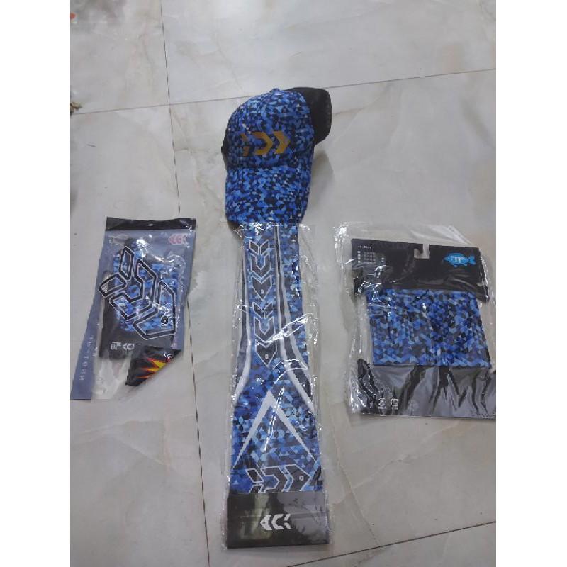 Combo mũ , khăn bịt mặt , găng tay ,bao cánh tay câu cá - Xanh lam,Đủ bộ