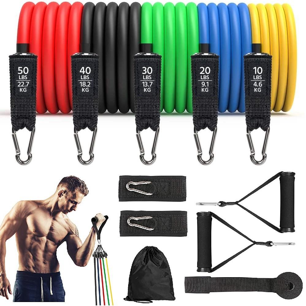 Dây ngũ sắc tập gym bộ 5 dây kháng lực đàn hồi Sporty store YGT1 tập gym tập yoga - Nâng cấp 150Lbs