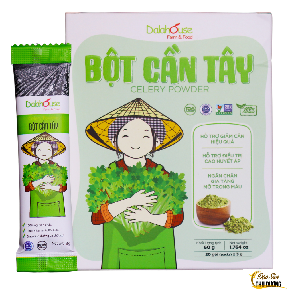 Bột cần tây hữu cơ nguyên chất sấy lạnh Dalahouse - Mẫu mới 2022 Hộp - Hỗ trợ giảm cân, cao huyết áp, ngăn chặn gia tăng mỡ trong máu