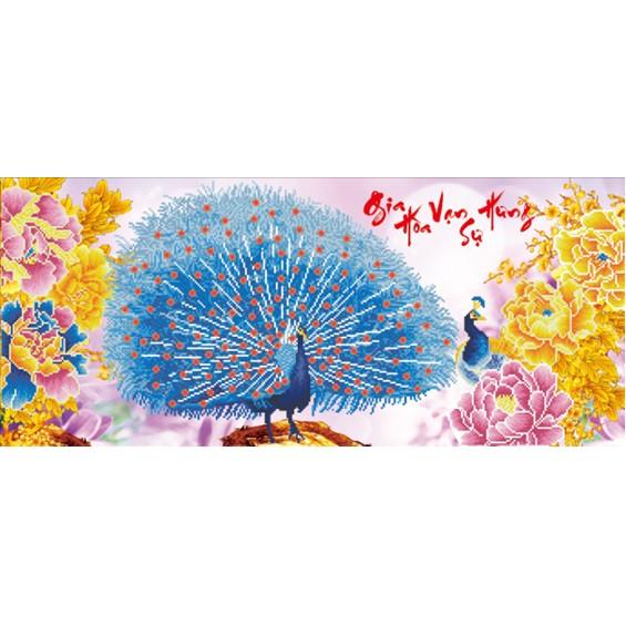Tranh thêu công xanh gia hòa vạn sự hưng X8011 - kích thước: 88 * 43cm.
