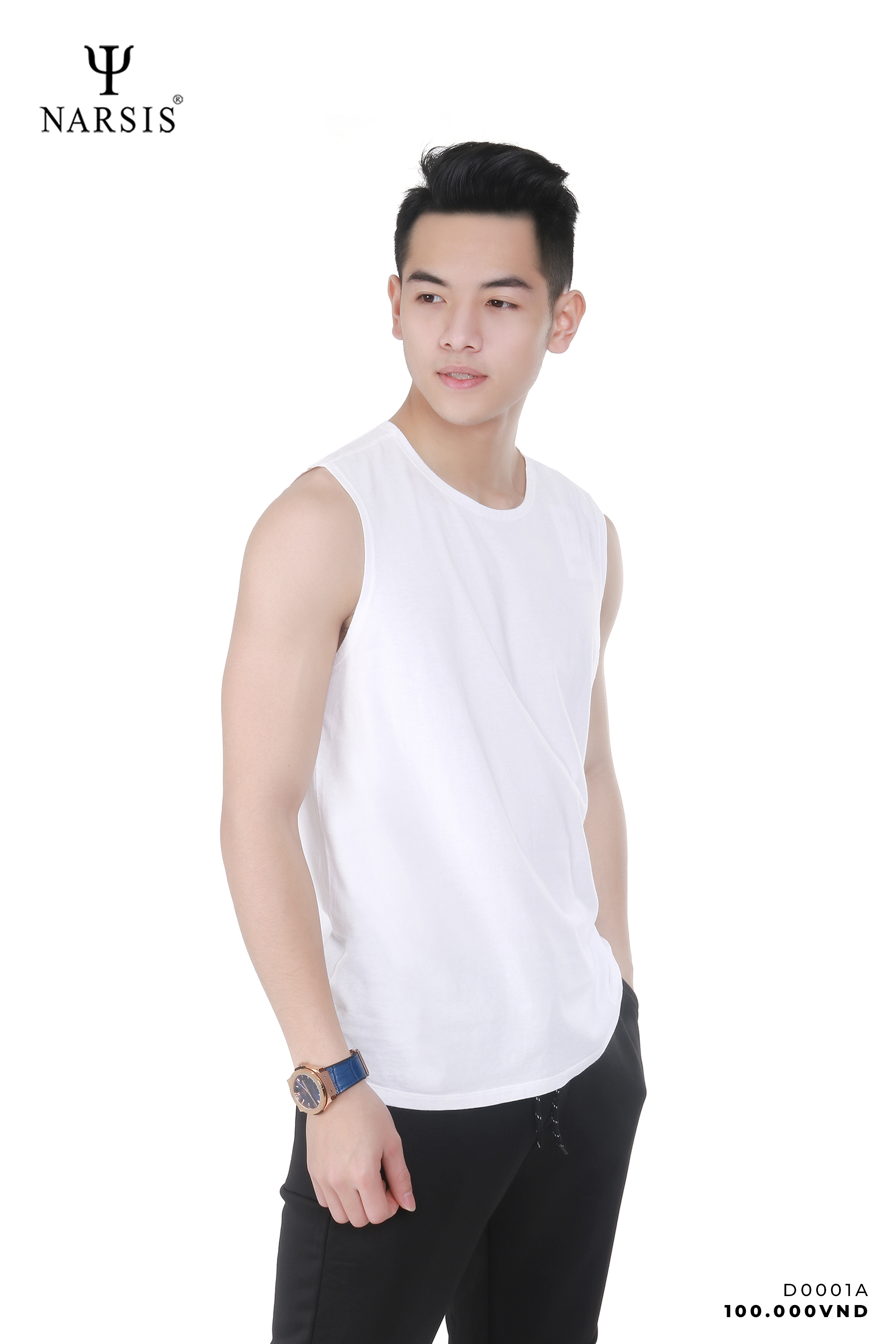 Áo lót nam Cotton cao cấp Narsis D0001A màu trắng xanh