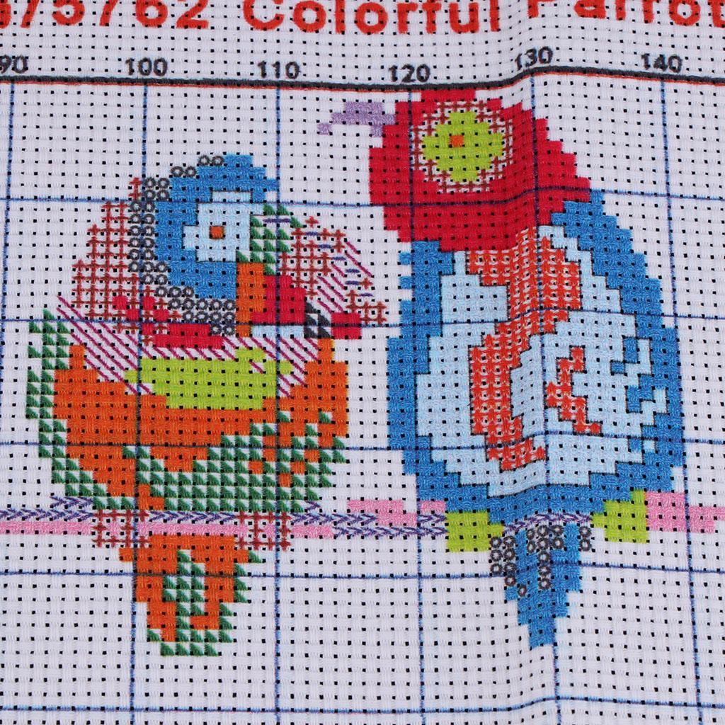 Colorful Parrots Stamped Cross Stitch Kit DIY Handmade Needlework