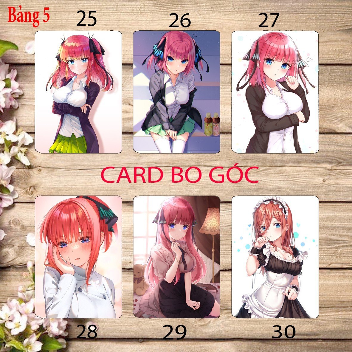 Card bo góc Nakano Nino Gotoubun no Hanayome 6 ảnh khác nhau/ Thẻ card hình Nakano Nino nhà có 5 nàng dâu