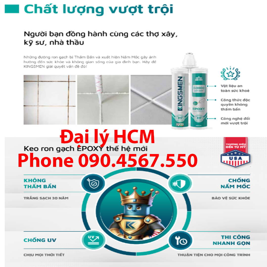 Keo Ron Gạch Epoxy G9000 - Thế Hệ Mới Kingsmen. RON GẠCH TRẮNG SẠCH 30 NĂM - Keo Ron gạch 2 thành phần