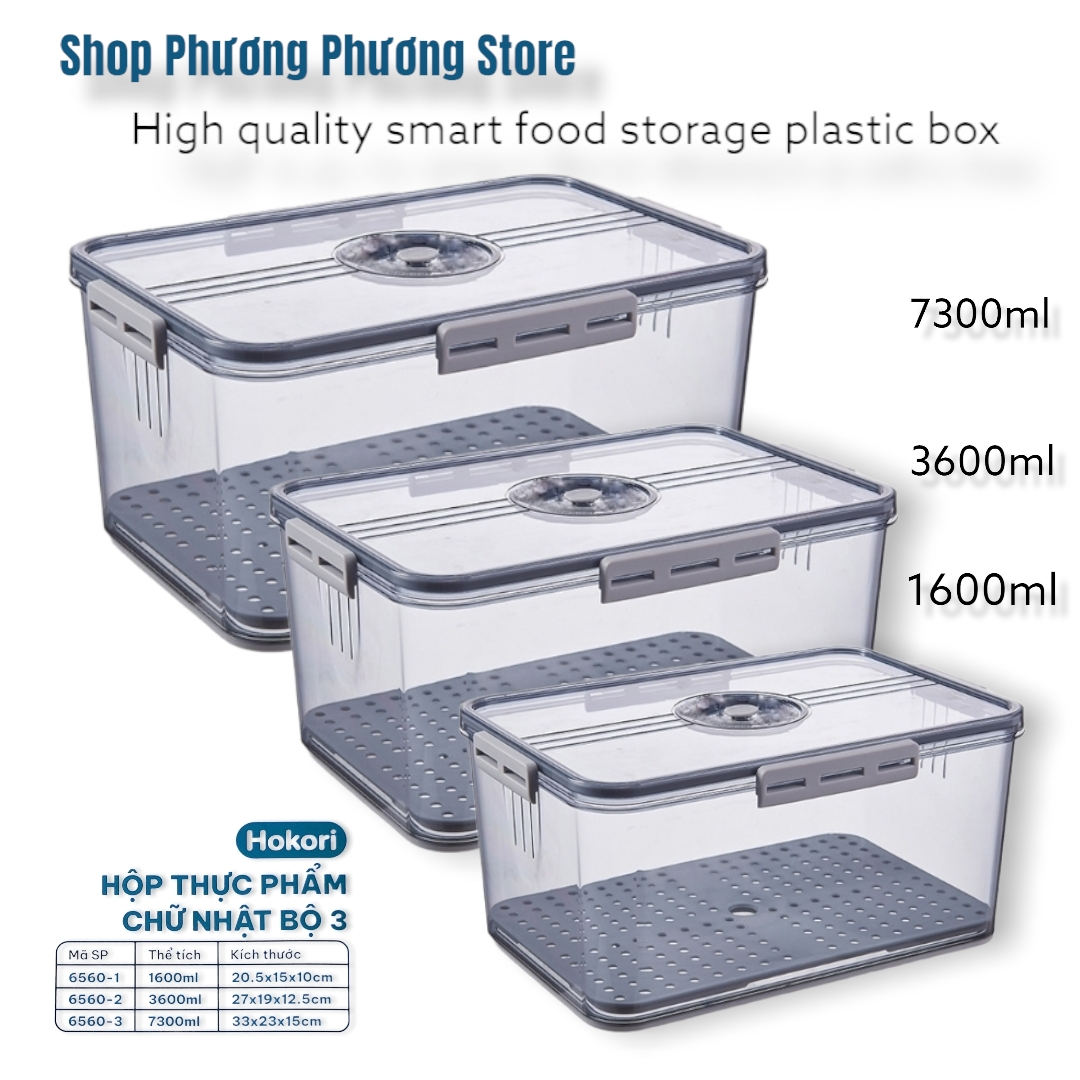 Hộp nhựa đựng thực phẩm HoKoRi trong suốt nắp đậy có gioong silicon có khay lót đáy giúp ráo nước, chất liệu cao cấp, an toàn cho sức khỏe