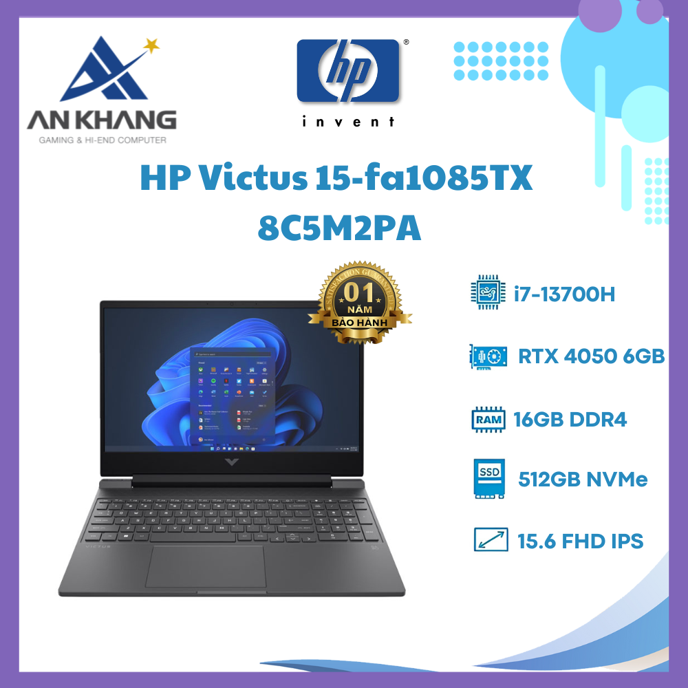 Laptop HP VICTUS 15-fa1085TX 8C5M2PA (Intel Core i7-13700H | 16GB | 512GB | RTX 4050 6GB | 15.6 inch FHD | Win 11 | Mica Silver) - Hàng Chính Hãng