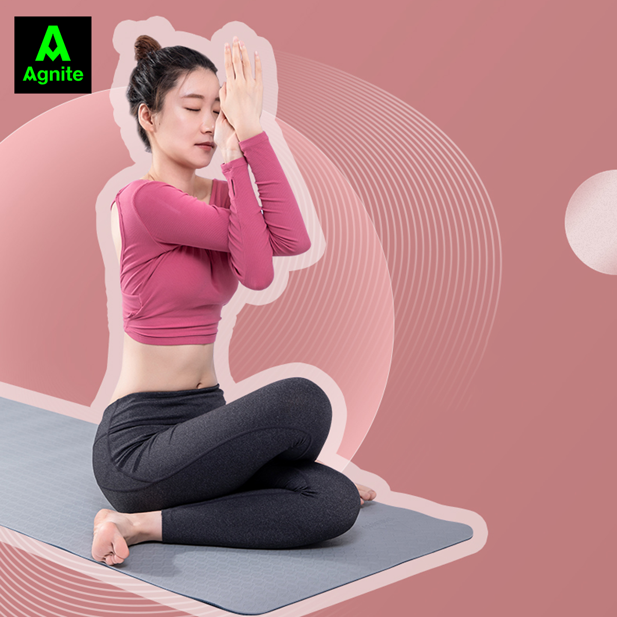 Thảm tập Yoga và GYM 2 lớp TPE dày 6mm cao cấp Agnite - Chống trơn trượt, khử ẩm mốc, độ bám tốt - Hàng chính hãng - Kèm dây buộc - F4177