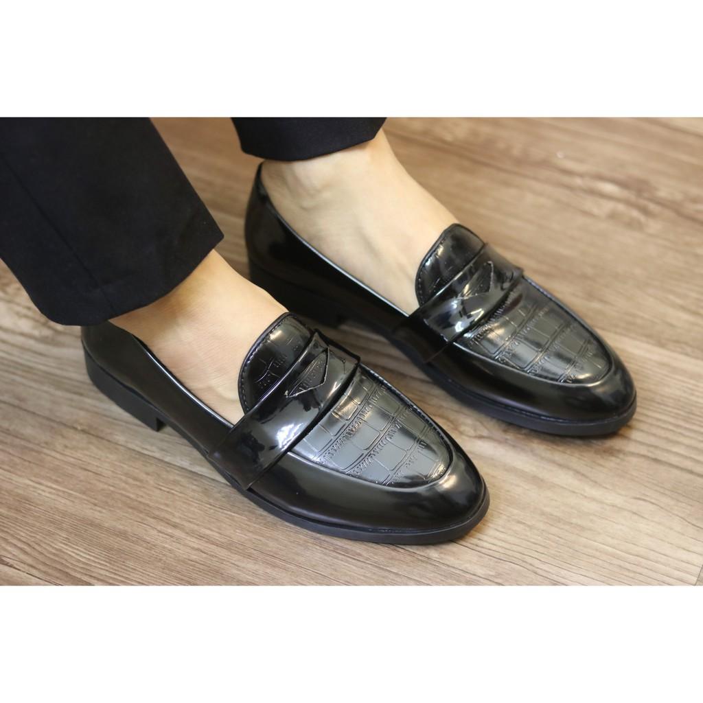 Giày Lười Nam Giá Rẻ - Da Pu Cao Cấp, Đế Cao Su Đúc - L134 Đen Bóng