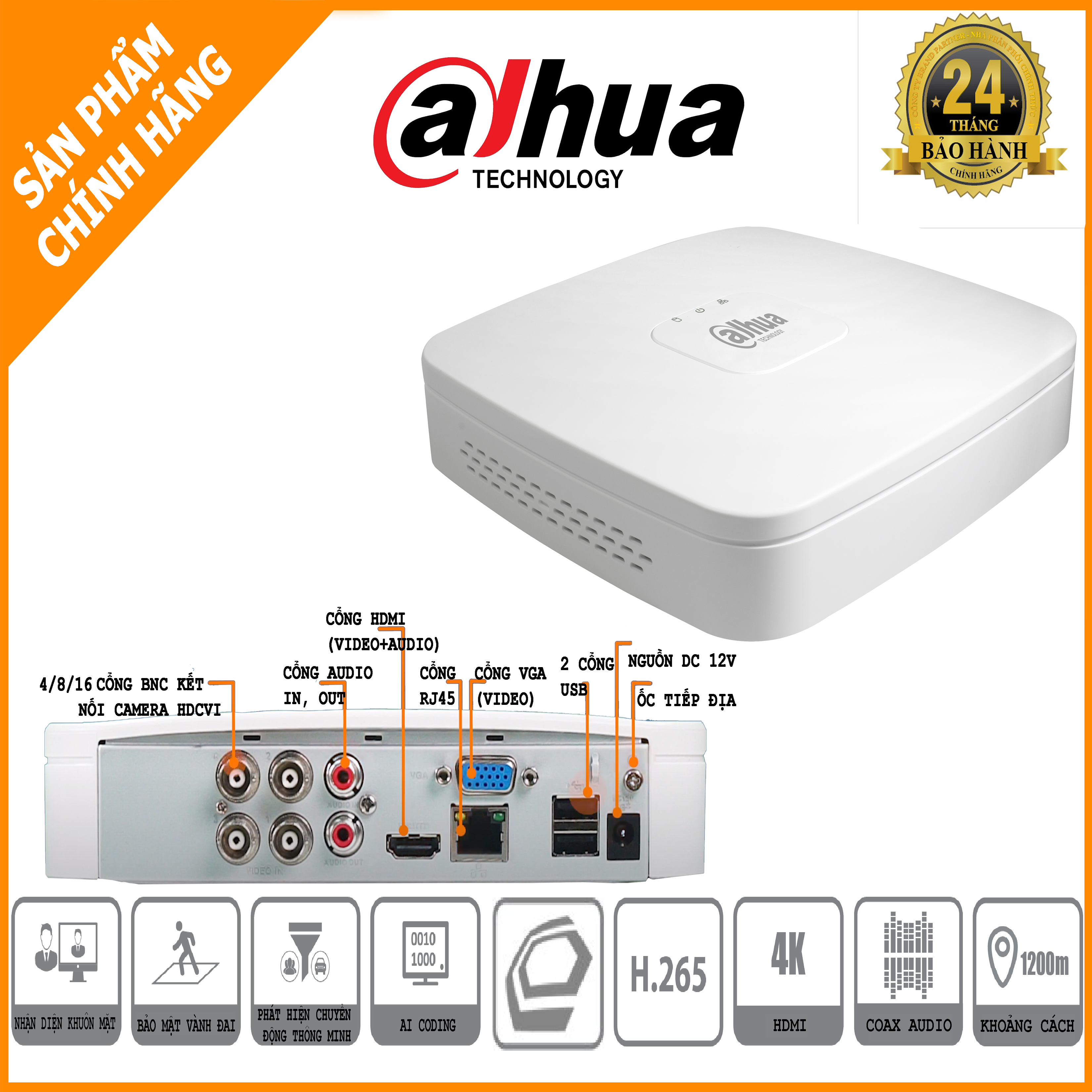 Đầu ghi hình analog Dahua XVR5104C và XVR5104H, XVR5108HS, XVR5116H, ghi hình đến 4K, H.265+,HDCVI/Analog/IP/TVI/AHD - Hàng Chính Hãng