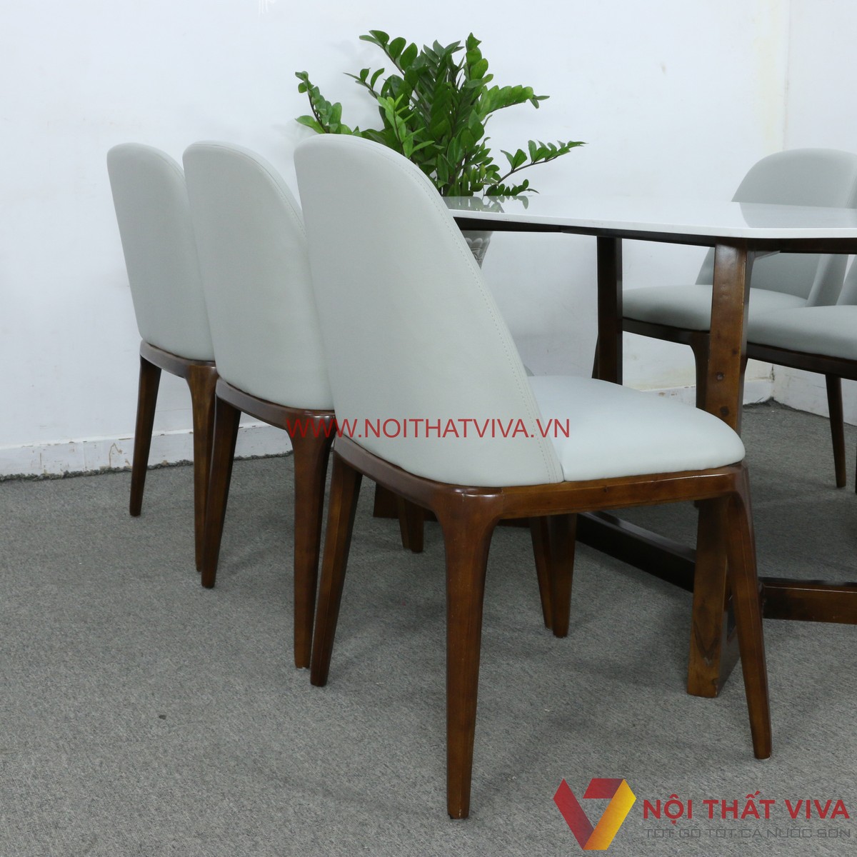 Bộ Bàn Ăn Concorde 6 Ghế Gỗ Cao Su Mặt Đá Trắng Tự Nhiên Hiện Đại Đẹp