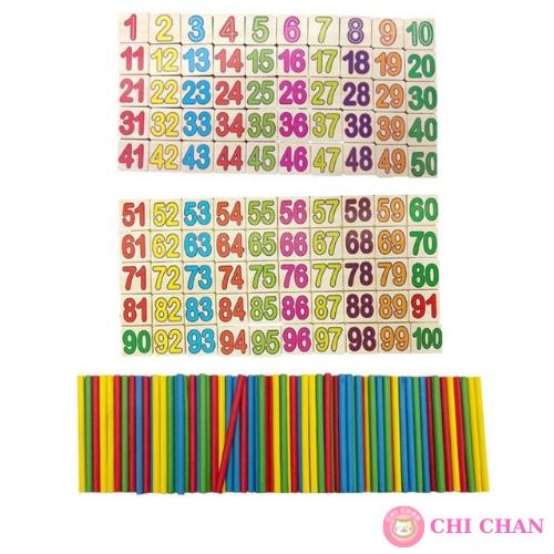 Đồ chơi gỗ kết hợp toán học có đồng hồ, que tính, bảng đen, số, phấn, lau bảng, cho bé từ 4 tuổi, đồ chơi giáo dục