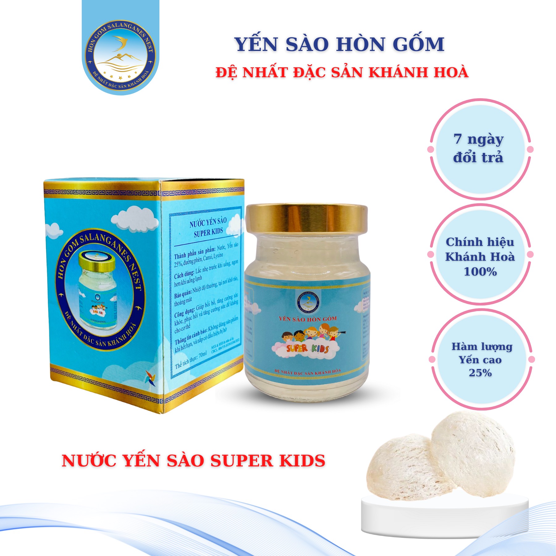 [HỘP 1 LỌ 70 ML] Nước Yến Sào Dành Cho Trẻ Em Super KIDS - Yến Sào Hòn Gốm Chính Hiệu Khánh Hòa - H G SALANGANES NEST