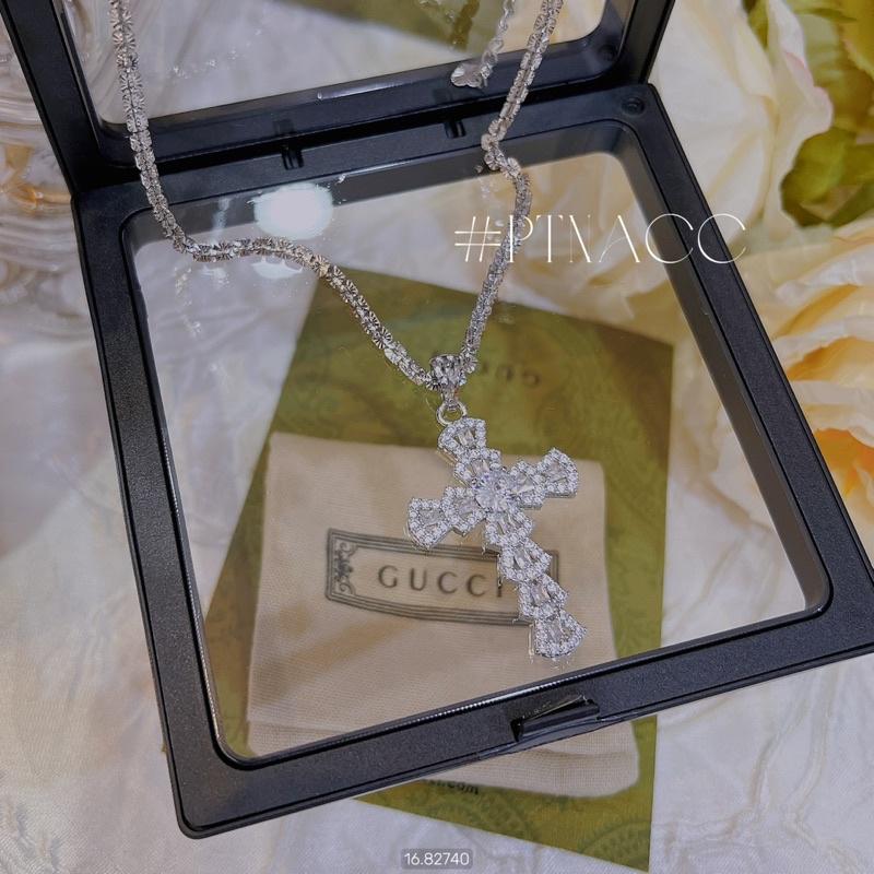 ᴾᵀᴺᵃᶜᶜ Dây chuyền xi bạch kim 4D + mặt thánh giá đính soàn . D374283