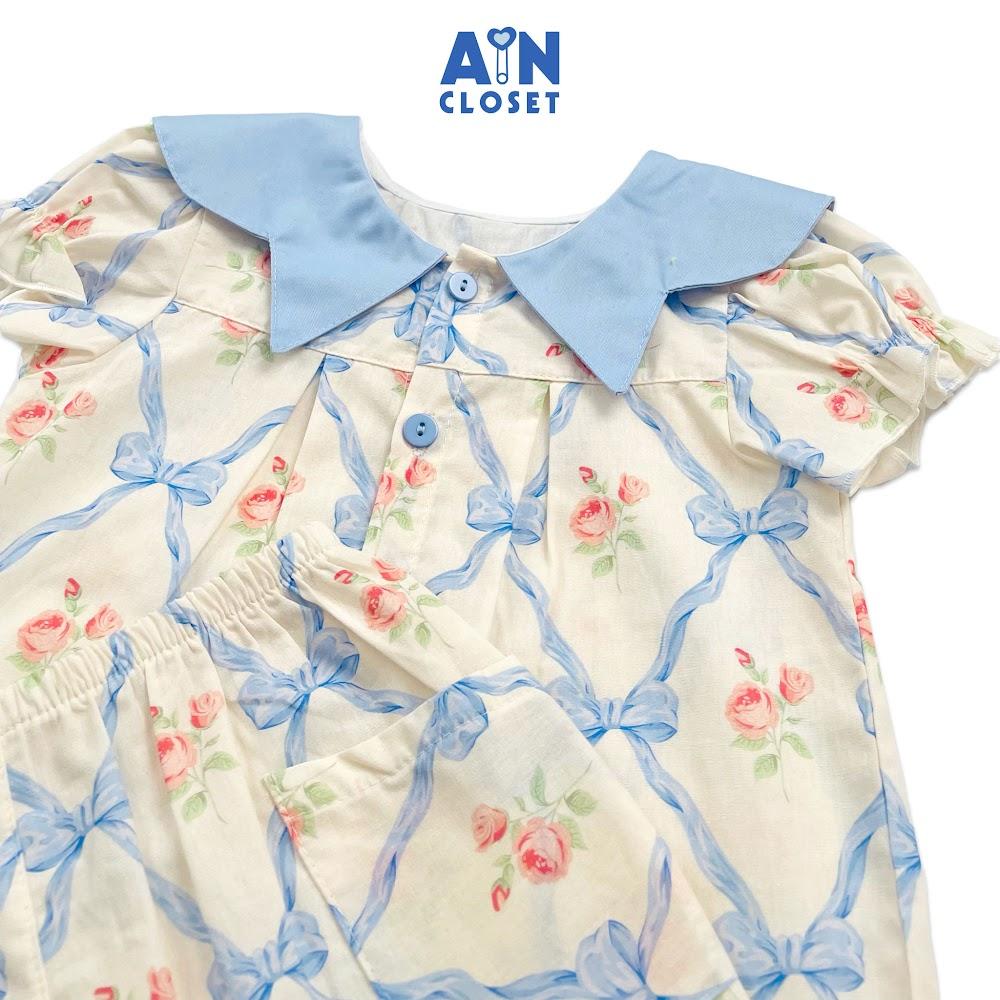 Bộ quần áo lửng bé gái họa tiết Bó hoa Cổ Cánh Bướm xanh cotton - AICDBGRPW8IK - AIN Closet