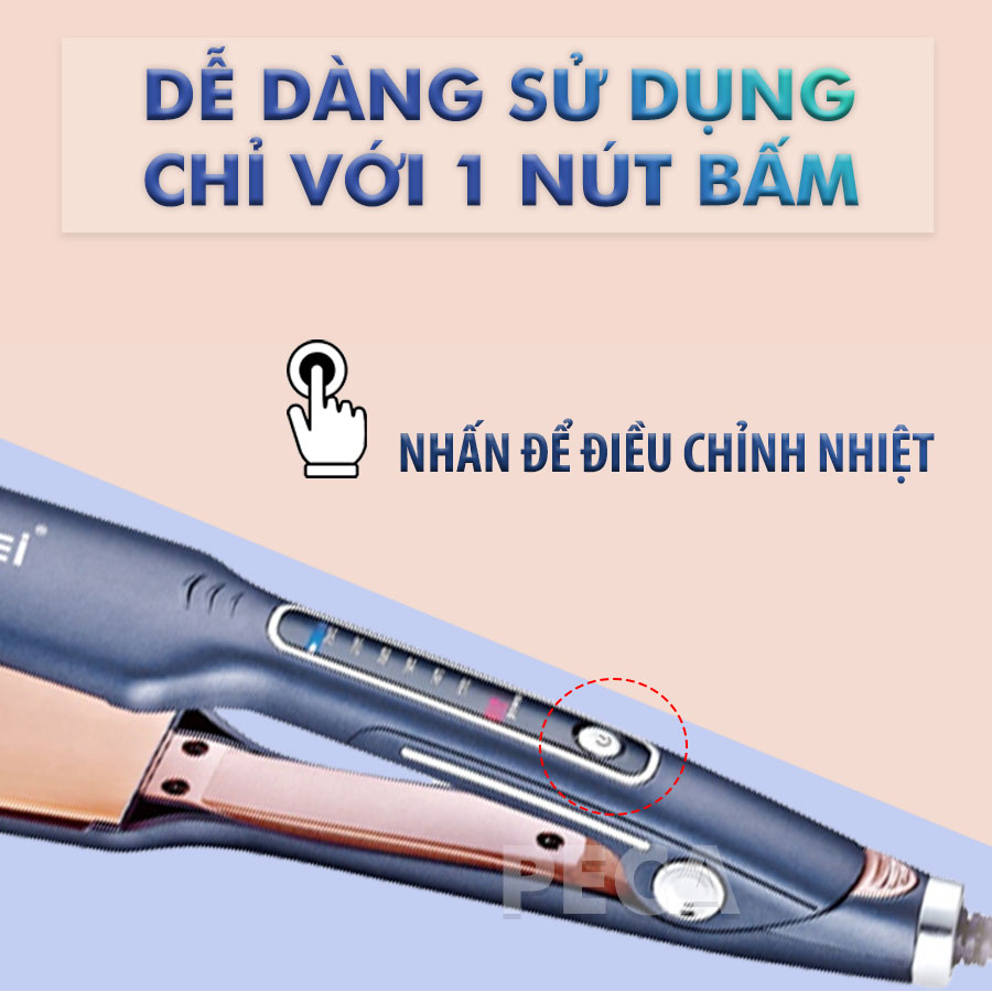 Máy duỗi tóc Kemei KM-740 điều chỉnh 6 mức nhiệt độ bảng nhiệt lớn sử dụng được cho mọi loại tóc - Hàng chính hãng