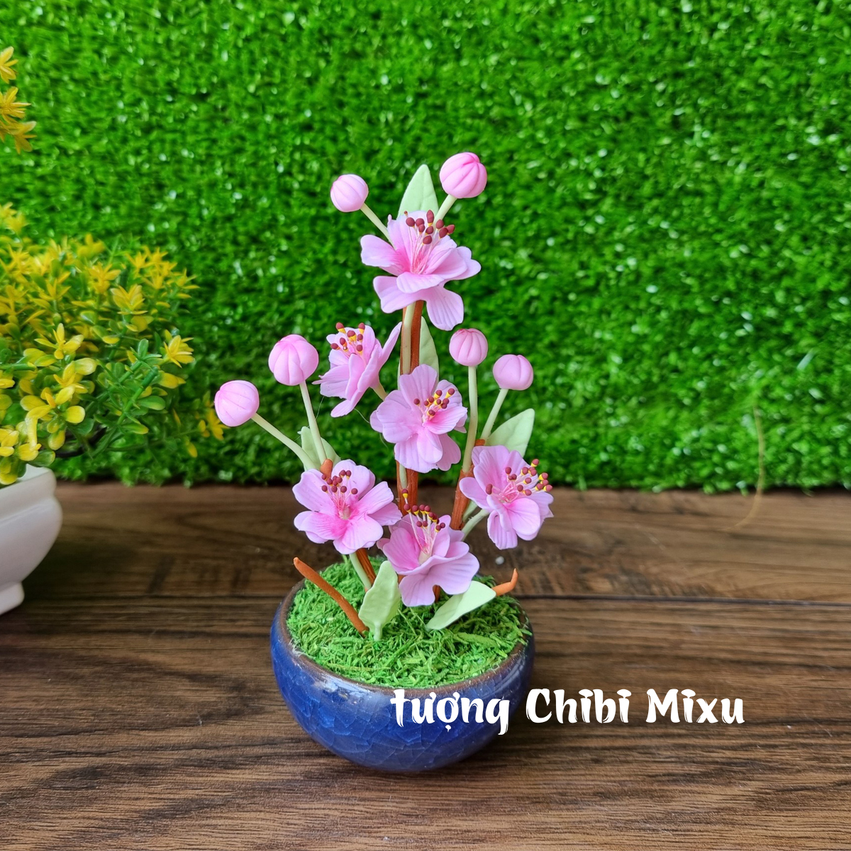 Chậu hoa Đào 10 cánh bằng đất sét Nhật