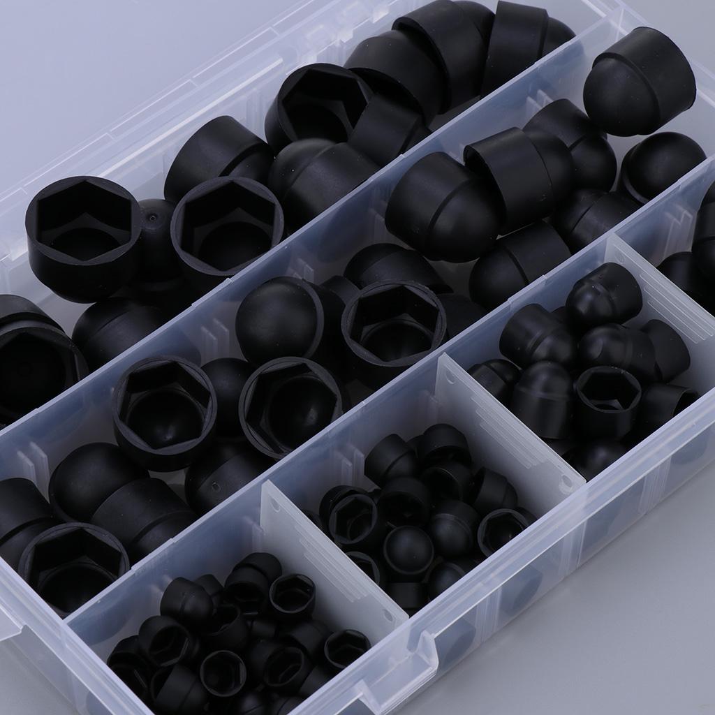 145 Pieces Protective Caps for Screws Hexagon Cover Cap for M 4 M5 M6 M8 M10 M12, Plastic Black Decorative Nut Cap