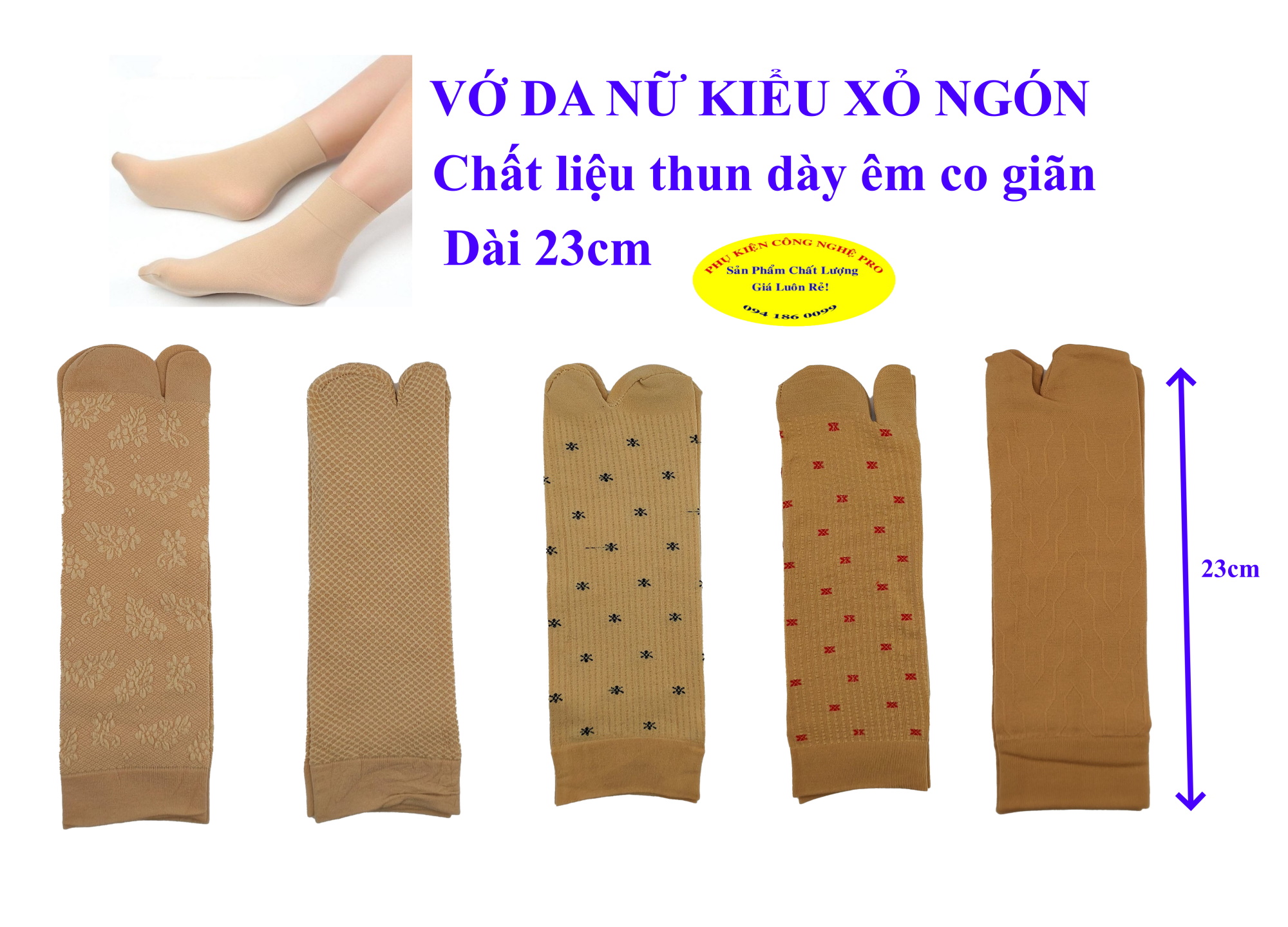 Tất Vớ Nữ màu da Kiểu xỏ ngón Dài 23cm Chất liệu thun cotton dày êm, Co giãn, bảo vệ đôi chân