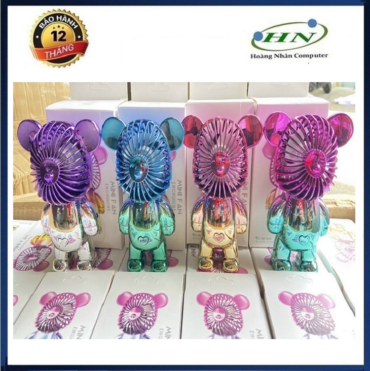 Quạt mini cầm tay - Quạt tích điện BEAR.BRICK nhiều màu cực chất có 3 chế độ gió sạc USB tiện lợi đế đứng được-HN HN